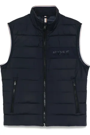 HUGO BOSS Jassen, Heren, Blauw, M, Navy Mouwloos Logo Print Vest