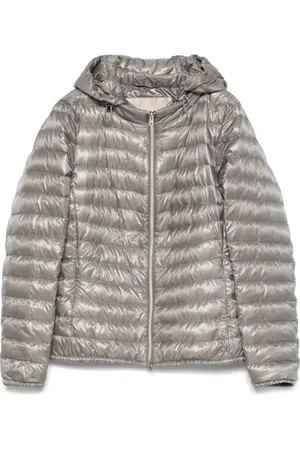 HERNO Jassen, Dames, Grijs, XS, Grijze Hoodie met Rits