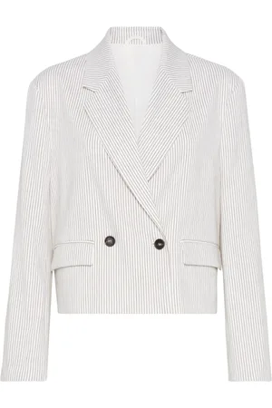 Brunello Cucinelli Jassen, Dames, Wit, XS, Witte Double-Breasted Jas met Zakken