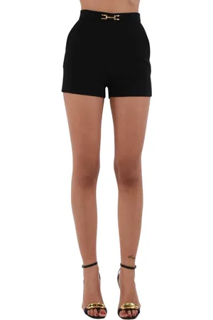 Elisabetta Franchi Korte broeken, Dames, Zwart, M, Polyester, Crêpe shorts met gouden details