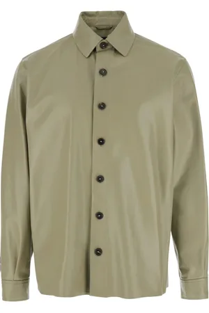 arma leder Overhemden, Heren, Groen, L, Lush Groen Shirt Klassieke Kraag Leren Knopen