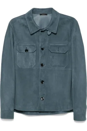 Tom Ford Jassen, Heren, Blauw, L, Imperial Blauwe Shirt met Zakken