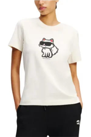 Karl Lagerfeld Tops, Dames, Wit, XS, Katoen, T-shirt Icon Schets