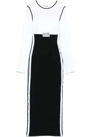 Jean Paul Gaultier Kleedjes, Dames, Zwart, L, Witte Logopatch Jurk met Lange Mouwen