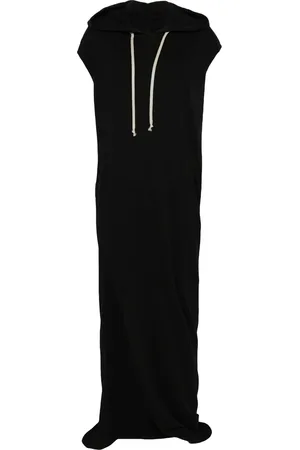 Rick Owens Kleedjes, Dames, Zwart, S, Zwarte Trekkoord Hoodie Jurk