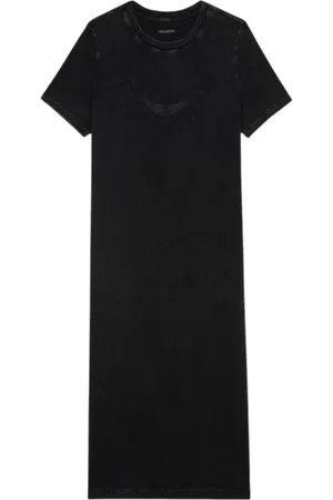 Zadig & Voltaire Kleedjes, Dames, Zwart, S, Katoen, Grijze T-shirt Jurk met Vleugels