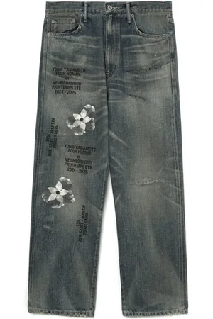 YOHJI YAMAMOTO Jeans, Heren, Blauw, L, Blauw-Grijs Klassieke Vijf Zakken Jeans