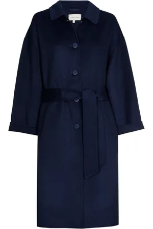 Marie Méro Mantels, Dames, Blauw, 2Xl, Wol, Navy Blauwe Wol Lange Jas