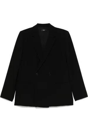 THEORY Jassen, Dames, Zwart, M, Zwarte double-breasted jas met schoudervullingen