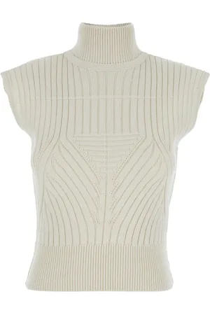 Rick Owens Truien, Dames, Wit, S, Wol, Witte Mouwloze Wollen Top Hoge Hals
