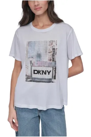 DKNY Tops, Dames, Wit, M, Subway Rhinestone T-shirt