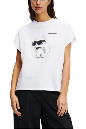 Karl Lagerfeld Tops, Dames, Wit, L, Katoen, T-shirt Ikon Aquarelle
