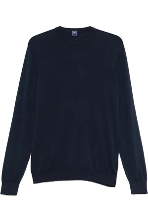 FEDELI Truien, Heren, Blauw, 3Xl, Blauwe Crew Neck Sweater Lange Mouwen