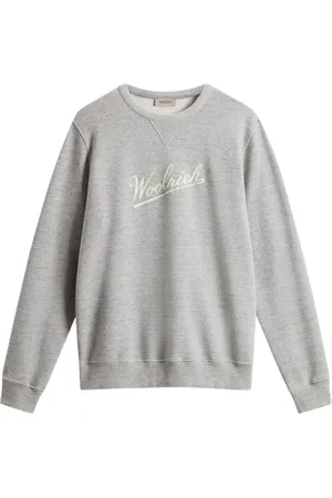 Woolrich Sweatshirts & Hoodies, Heren, Grijs, S, Katoen, Grijze Geribbelde Trui met Bedrukt Logo