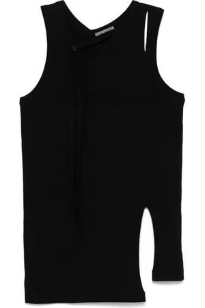 YOHJI YAMAMOTO Tops, Heren, Zwart, L, Zwarte T-shirt met Asymmetrische Hals