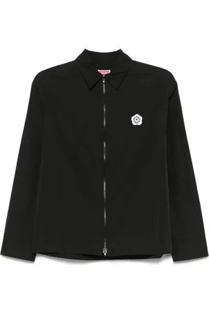 Kenzo Jassen, Dames, Zwart, S, Zwarte Rits-Front Klassieke Kraag Overhemd