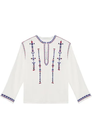 Isabel Marant Tops, Heren, Wit, L, Katoen, Witte Katoenen Geborduurde V-hals Shirt