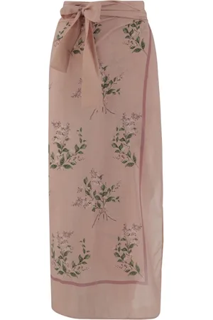 Agua by Agua Bendita Rokken, Dames, Roze, ONE Size, Katoen, Bloemen Katoen Zijden Midi Rok