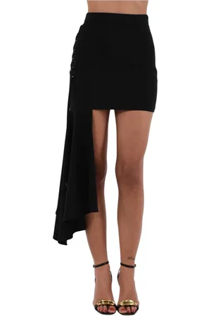 Elisabetta Franchi Rokken, Dames, Zwart, M, Polyester, Asymmetrische Mini Jurk met Kruisende Veters