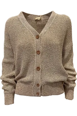HERNO Truien, Dames, Bruin, L, Katoen, Glitter V-hals Vest Zware Gebreid