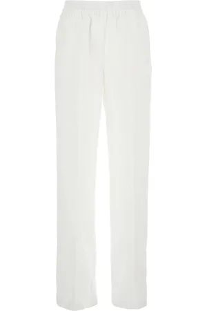 ELEVENTY Broeken, Dames, Wit, M, Linnen, Witte Linnen Elastische Taille Broek Vrouw