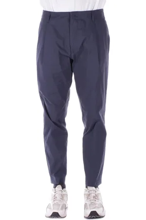 Dondup Broeken, Heren, Blauw, W31, Katoen, Blauwe Broek met Rits en Knoop