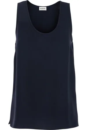 P.A.R.O.S.H. Tops, Dames, Blauw, M, Blauwe Mouwloze Top met Ronde Hals in Tech Stof