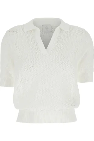 ELEVENTY Tops, Dames, Wit, M, Katoen, Witte Gebreide Polo voor Vrouwen