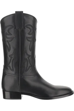 SARTORE Schoenen, Dames, Zwart, 41 EU, Leer, Zwarte Leren Cowboy Boots met Borduurwerk