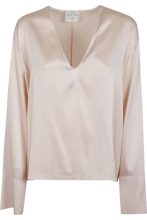 FORTE FORTE Blouses & Shirts, Dames, Roze, S, Satijn, Satijnen Top met Lange Mouwen