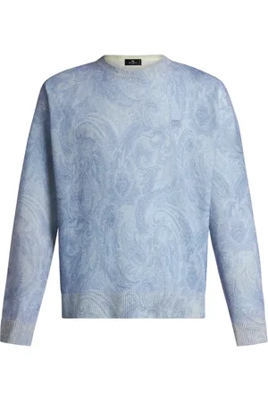 Etro Truien, Heren, Blauw, XL, Wol, Blauwe Wol Crew-Neck Sweater met Paisley