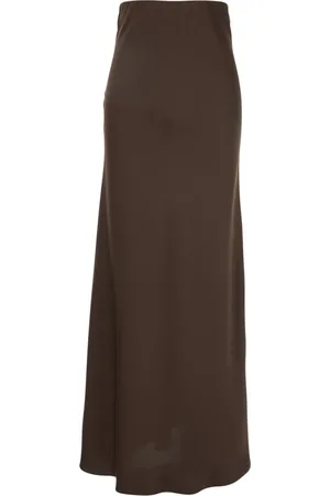 Plaîn Units Rokken, Dames, Bruin, M, Satijn, Bruine Lange Rok met Volant Detail