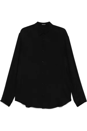 ANN DEMEULEMEESTER Overhemden, Heren, Zwart, L, Zwarte Diamantpatroon Overhemd met Plooien