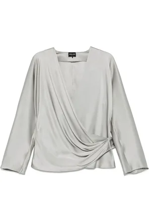 Giorgio Armani Blouses & Shirts, Dames, Grijs, L, Zijden Wrap Blouse in Grijs
