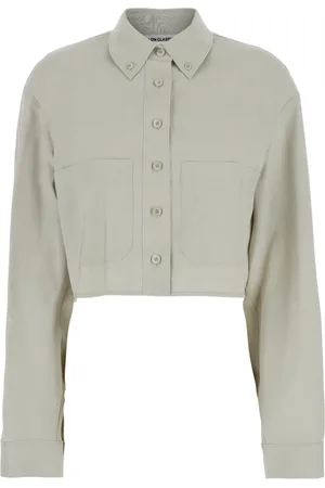 Low Classic Overhemden, Dames, Groen, M, Katoen, Khaki Groene Crop Shirt met Zakken