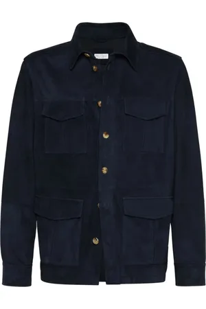 Brunello Cucinelli Jassen, Heren, Blauw, S, Navy Blauw Leren Buitenkleding Jas