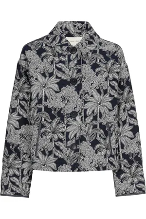 Marie Méro Jassen, Dames, Blauw, M, Katoen, Bloemenprint Oversized Katoenen Jas
