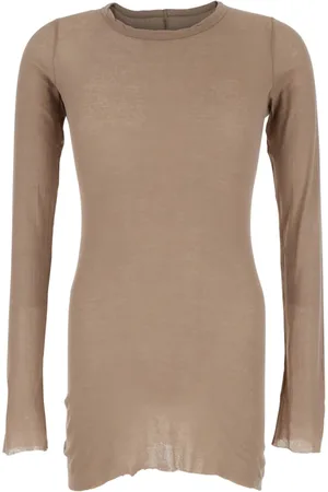 Rick Owens Tops, Heren, Bruin, S, Bruine Longsleeve T-shirt Viscose Zijde Mix