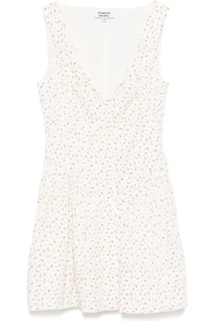Frankies Bikinis Kleedjes, Dames, Wit, L, Bloemen V-hals Jurk met Zakken