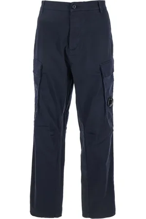 C.P. Company Broeken, Heren, Blauw, M, Katoen, Blauwe Cargo Broek met Lens Motief