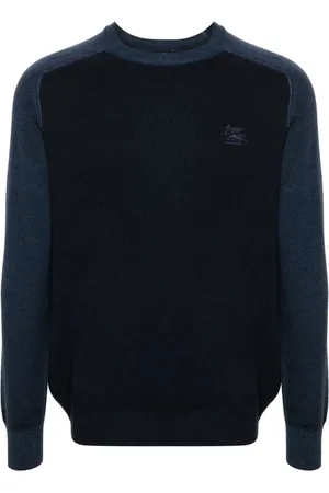 Etro Truien, Heren, Blauw, S, Wol, Blauwe Bicolor Wollen Trui