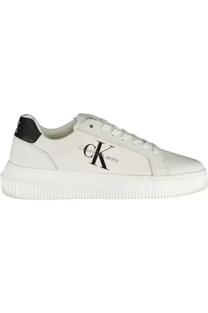 Calvin Klein Schoenen, Dames, Wit, 37 EU, Leer, Eco-Chic Witte Sneakers met Contrastdetails