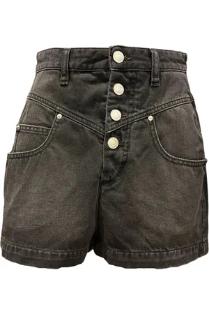 Isabel Marant Korte broeken, Dames, Zwart, XS, Denim, Denim Shorts Knoopsluiting Vijf-Pocket Constructie Logo Patch