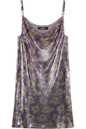 VERSACE Kleedjes, Dames, Paars, S, Paarse Medusa Head Slip-On Jurk