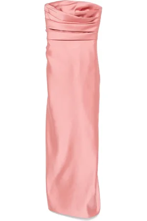 Elie saab Kleedjes, Dames, Roze, S, Poederroze Strapless Gedrapeerd Jurk