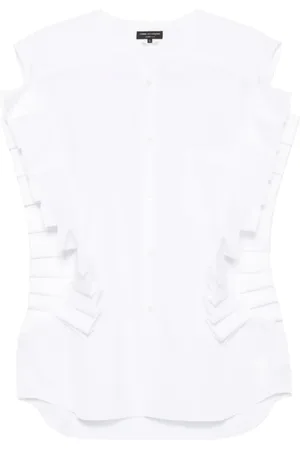 Comme des Garçons Tops, Dames, Wit, M, Katoen, Katoenen Overhemd met Gerimpelde Zoom