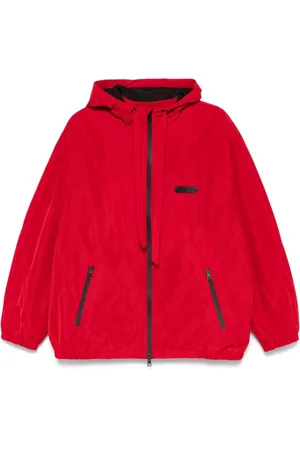 Lanvin Jassen, Heren, Rood, M, Rode Rits-Front Hoodie Jas
