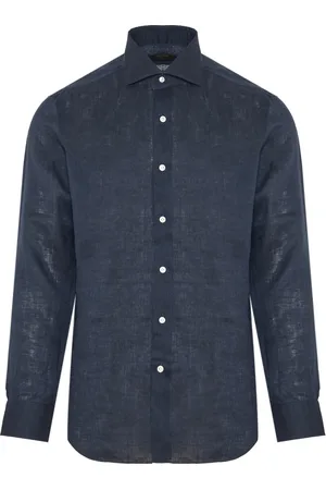 BARBA Overhemden, Heren, Blauw, XL, Linnen, Italiaans Linnen Overhemd