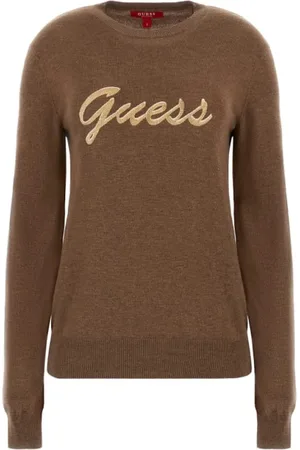 Guess Truien, Dames, Bruin, M, Wol, Logo Wollen Trui - Bruin