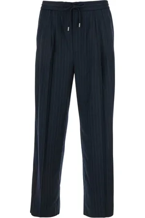 DUNST Broeken, Heren, Blauw, M, Katoen, Blauwe Gestreepte Katoenen Broek met Elastische Taille